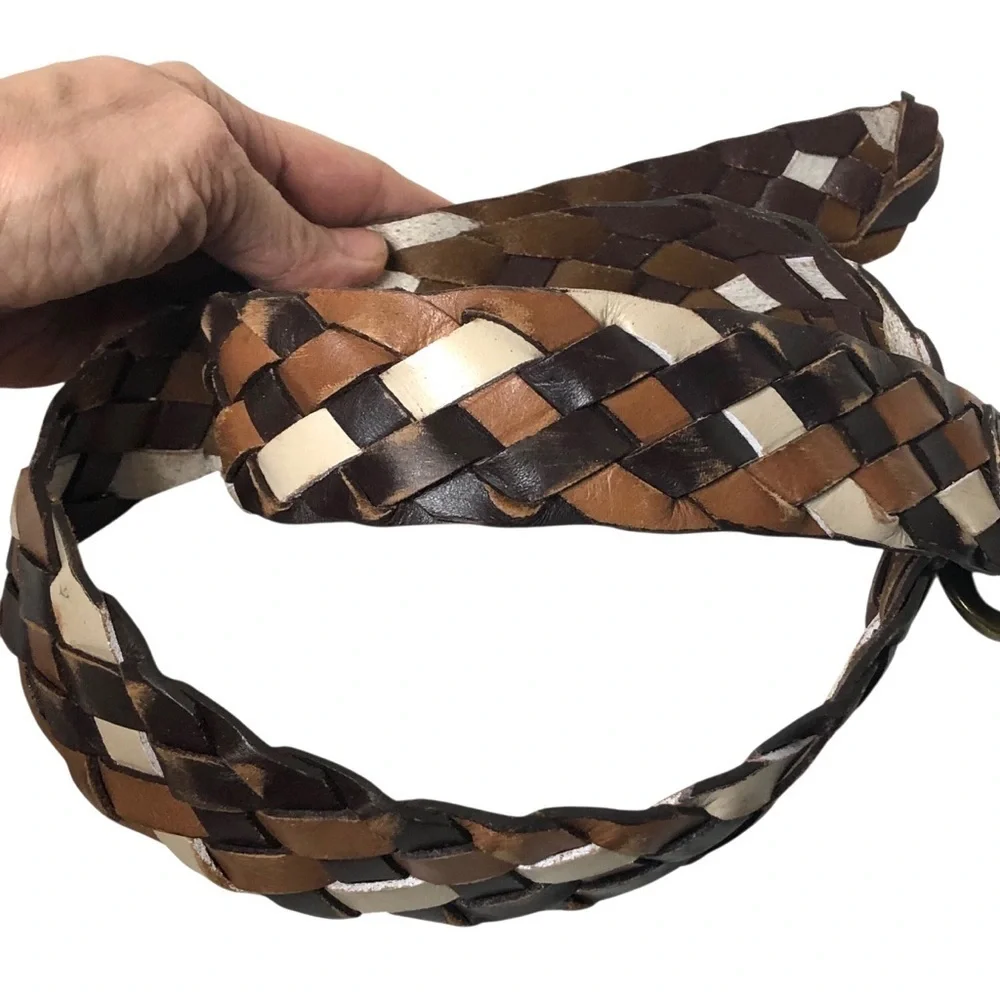 Y2K Rolfs Braided Wide Leather Belt XL Brown White Wide Boho Western Festival